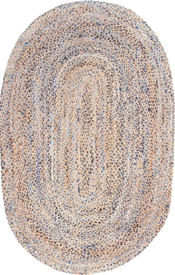 Hand Braided Twined Jute And Denim Rug
