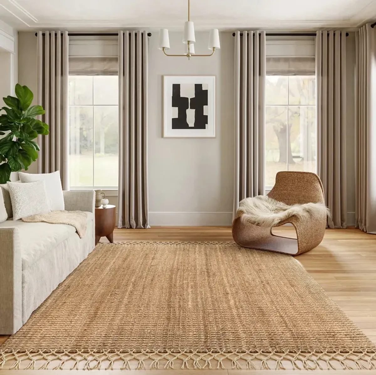 Hand Woven Jute with Wool Fringe Rug