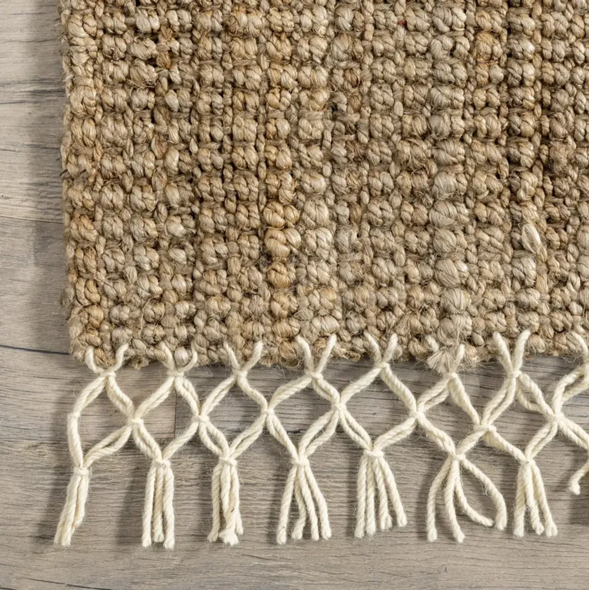 Hand Woven Jute with Wool Fringe Rug