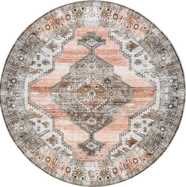 Native Iris Medallion Spill Proof Washable Rug