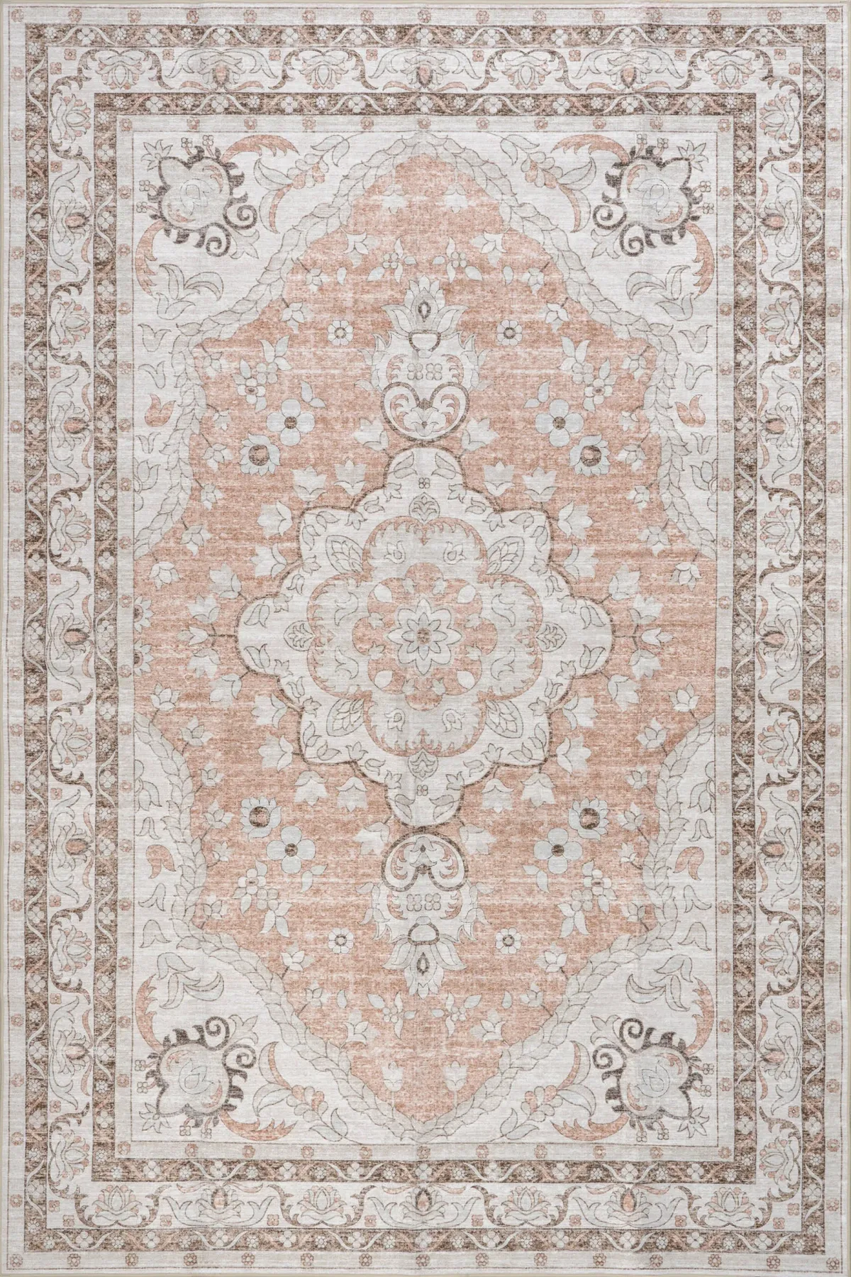 Faded Rosette Spill Proof Washable Rug