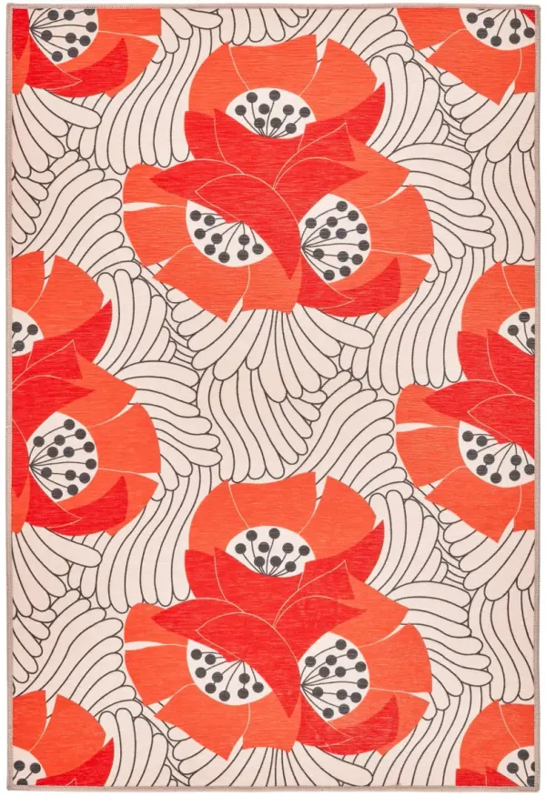 Japanese Poppy Machine Washable Rug