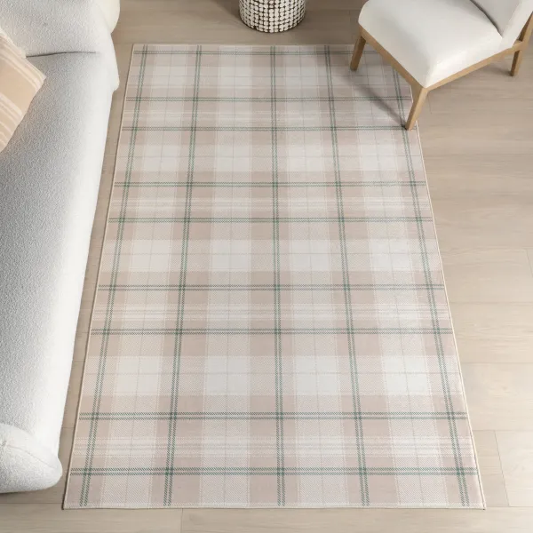Raye Plaid Spill Proof Washable Rug