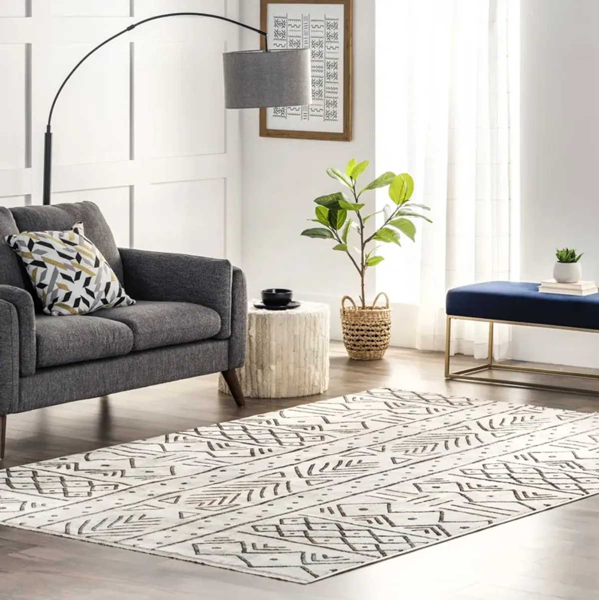 Aubrey Paneled Fringed Rug