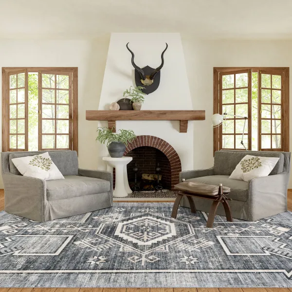 Sagebrush Geometric Washable Rug
