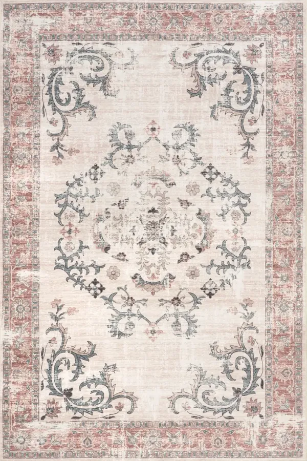 Faded Wreath Spill Proof Washable Rug