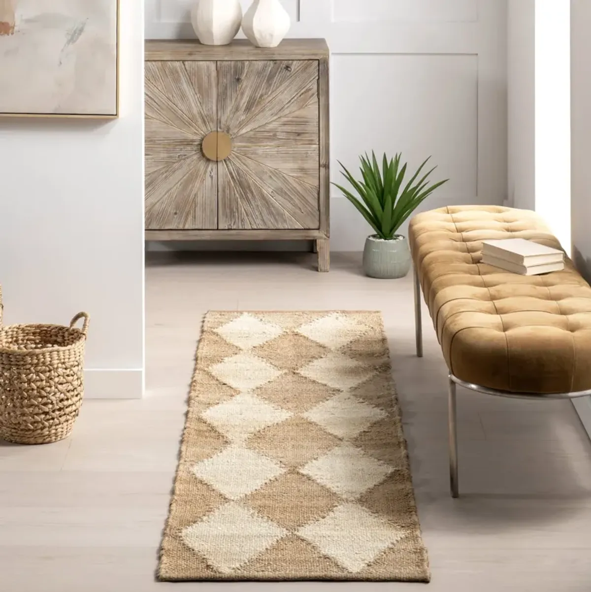 Louie Diamond Checkerboard Jute Rug