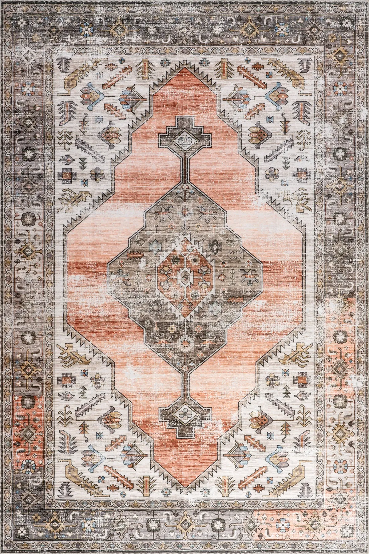 Native Iris Medallion Spill Proof Washable Rug