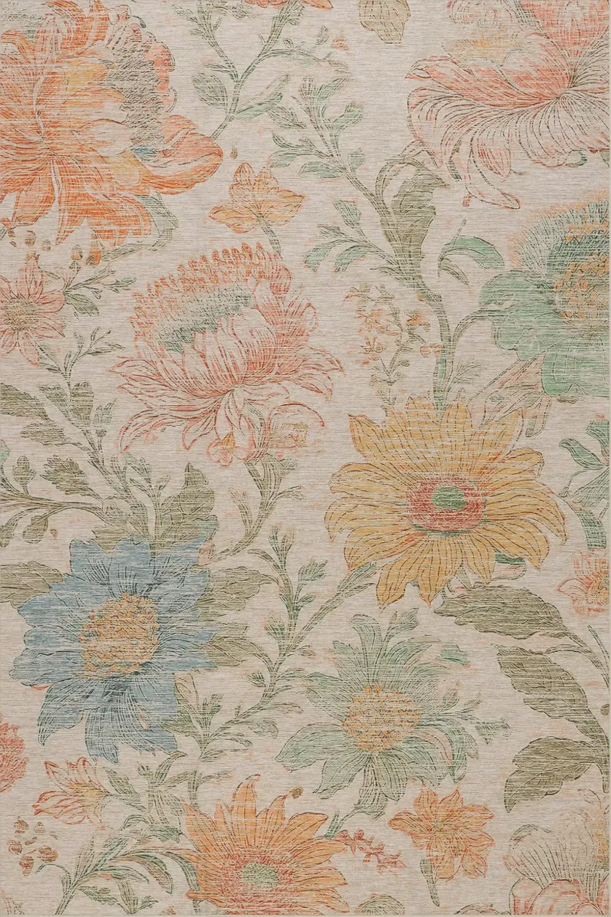 Zell Transitional Floral Machine Washable Rug