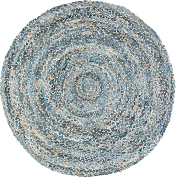 Hand Braided Denim And Jute Interwoven Solid Rug