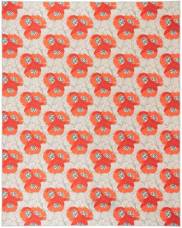 Japanese Poppy Machine Washable Rug