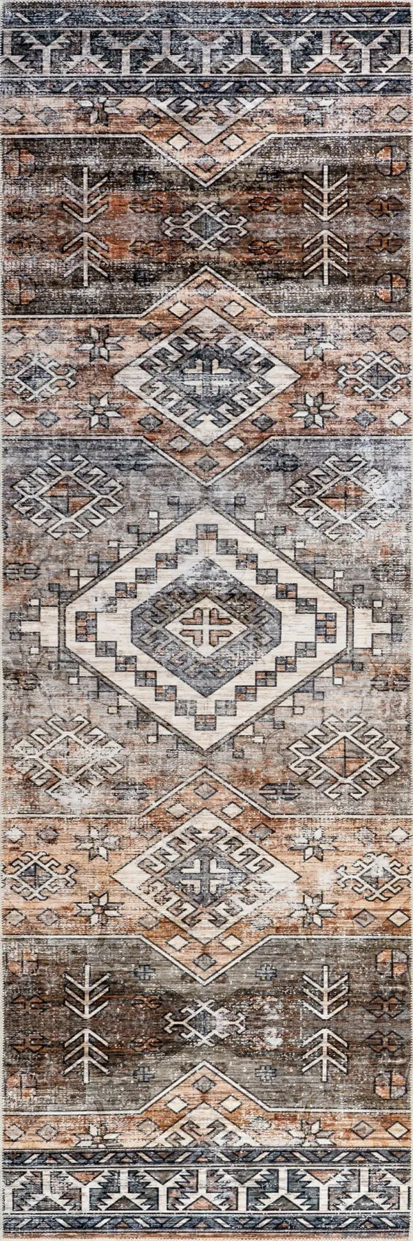 Faded Geometric Spill Proof Washable Rug