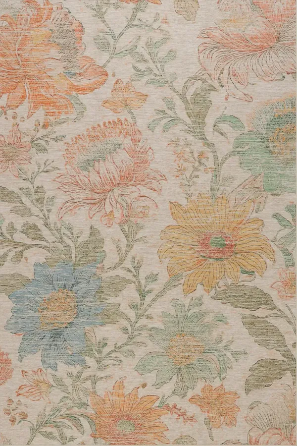 Zell Transitional Floral Machine Washable Rug