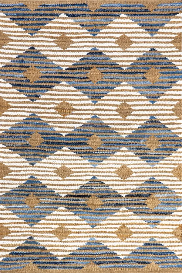 Hand Braided Denim And Jute Striped Diamonds Rug