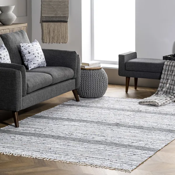 Flatwoven Mottled Stripes with Tassels Rug