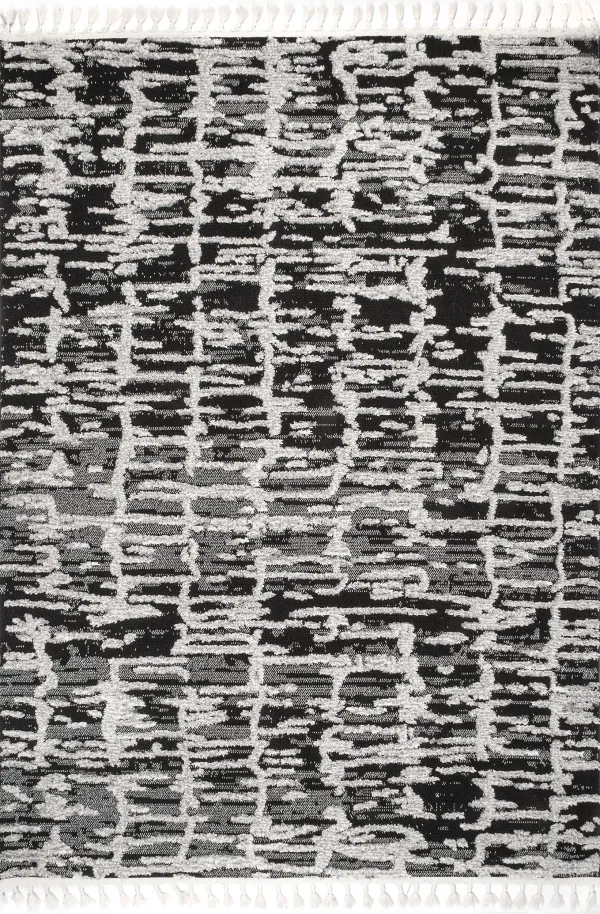 Textured Abstract Tasseled Rug