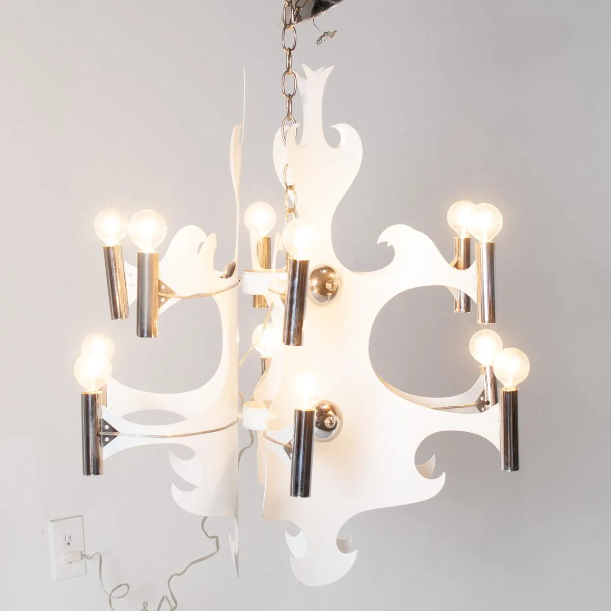 Vintage Italian Chrome & White Chandelier