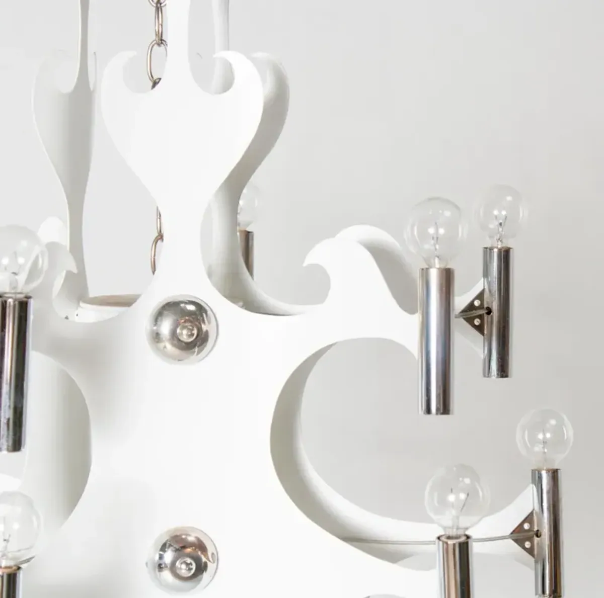 Vintage Italian Chrome & White Chandelier