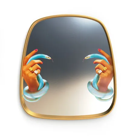 Snake Hands Mirror with Gold Frame by Seletti