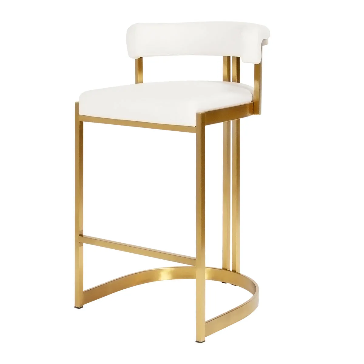 Ballantine Counter Stool In White Leather Brass