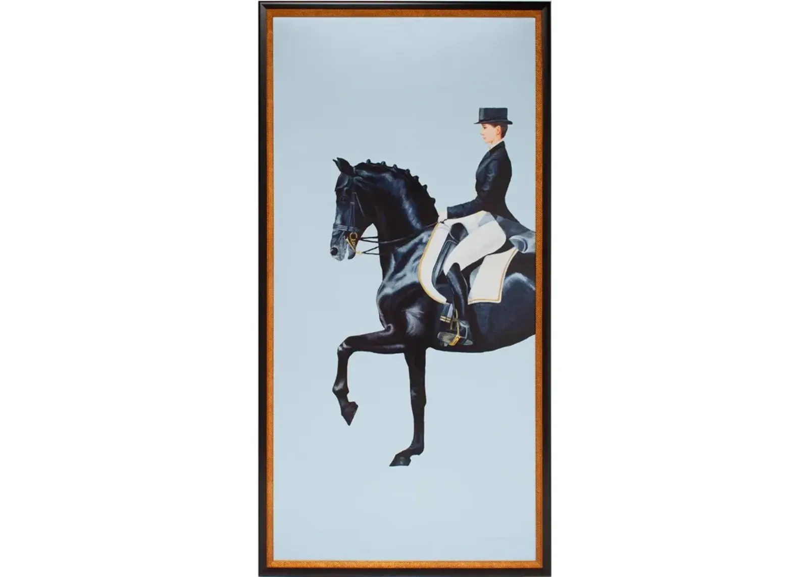 Framed Equestrian Artwork on Silk Cloth - Light Blue