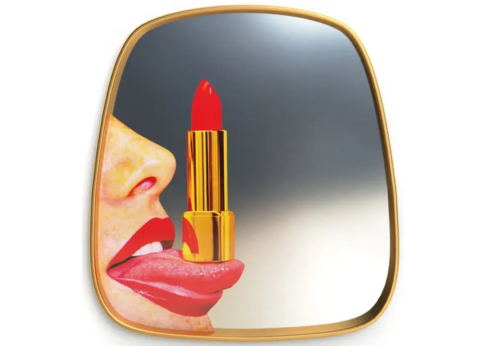 Tongue Mirror with Gold Frame by Seletti