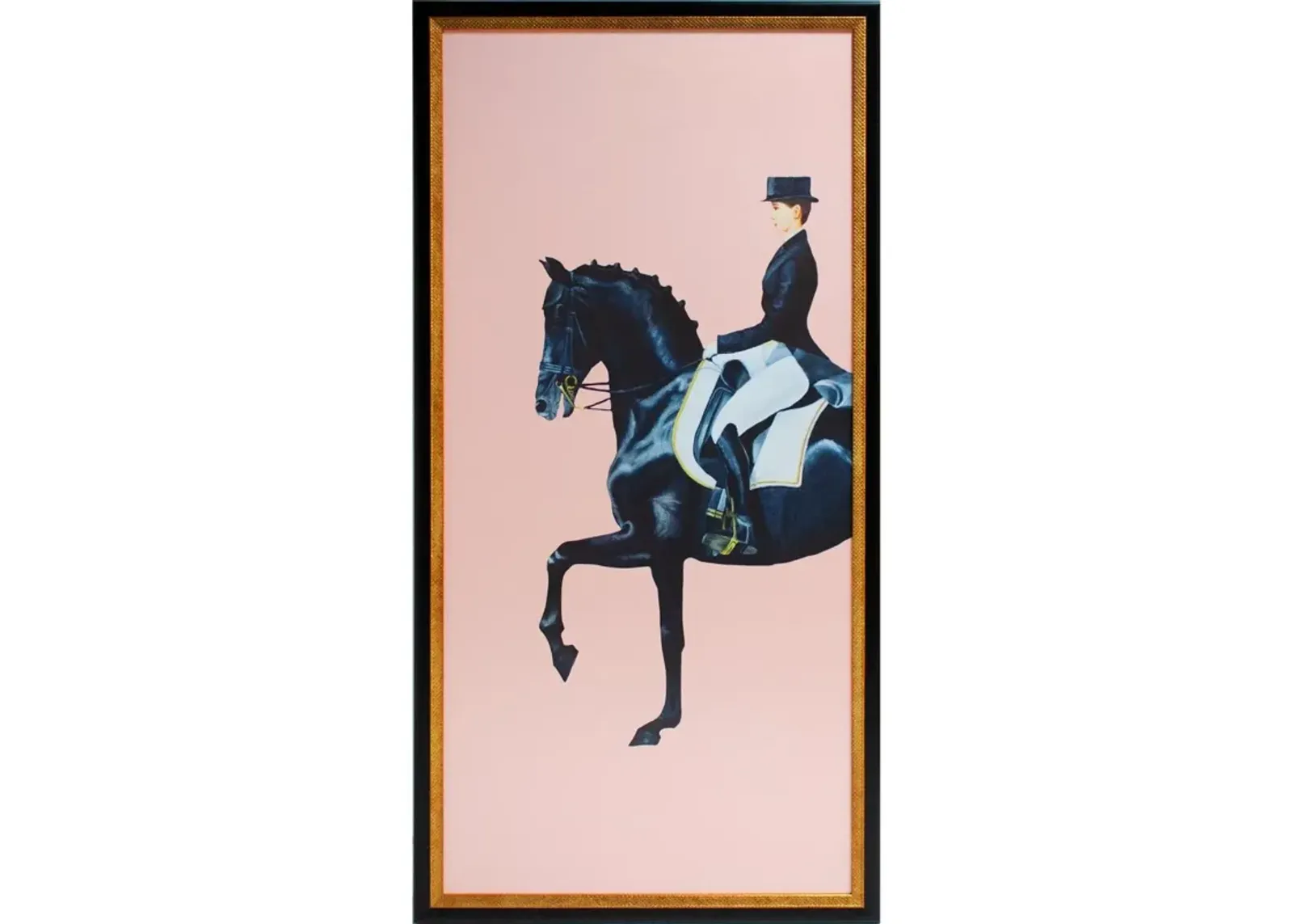 Framed Equestrian Artwork on Silk Cloth - Blush