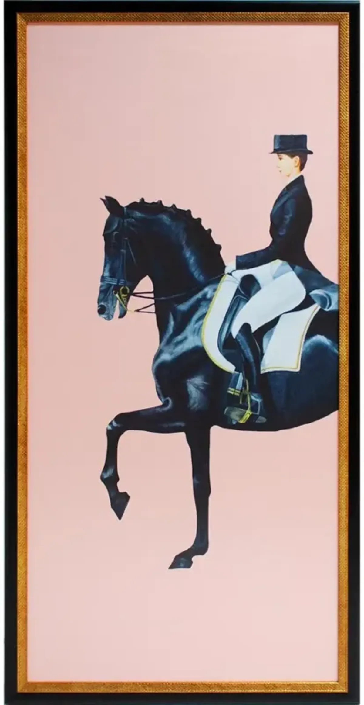 Framed Equestrian Artwork on Silk Cloth - Blush