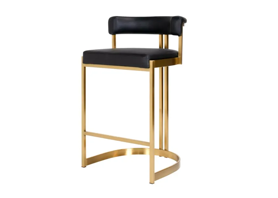 Ballantine Counter Stool in Black Leather Brass