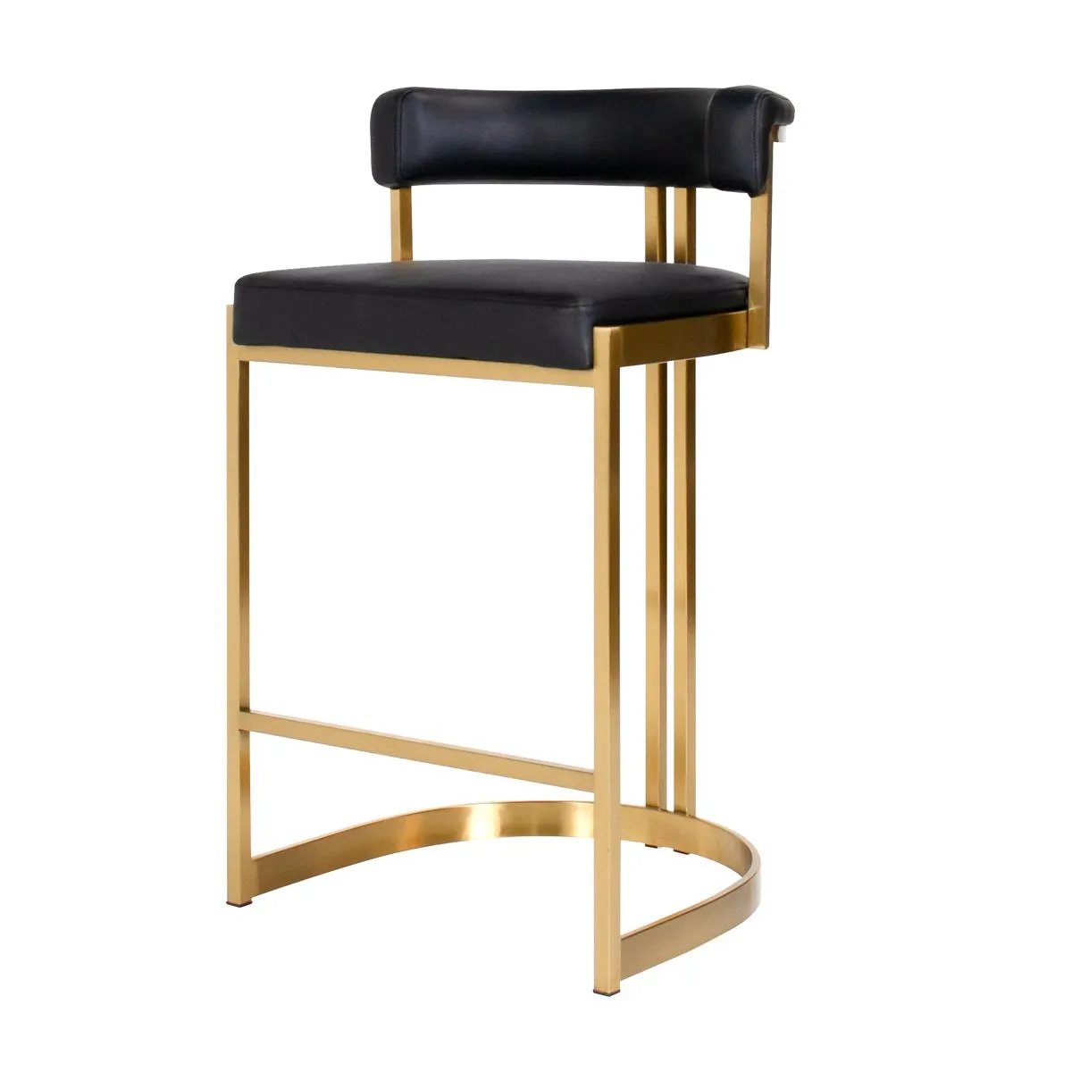 Ballantine Counter Stool in Black Leather Brass