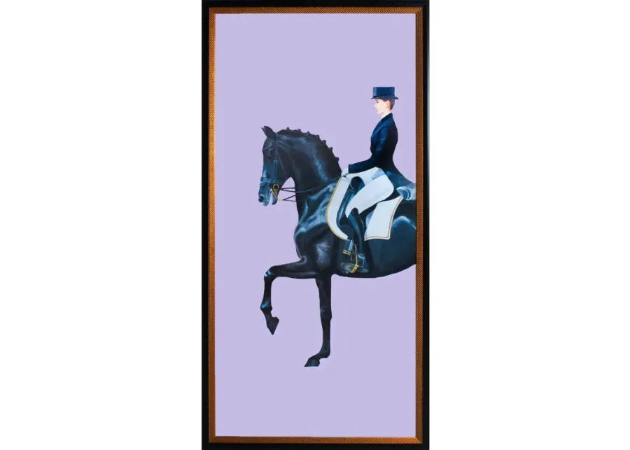 Framed Equestrian Artwork on Silk Cloth - Lavender