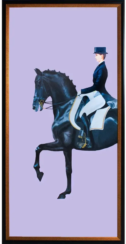 Framed Equestrian Artwork on Silk Cloth - Lavender