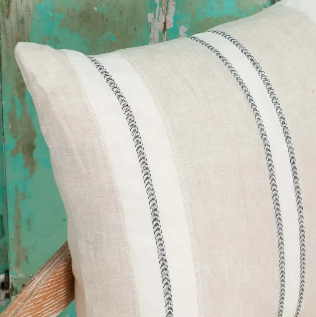 Dobby Natural & Black Stripe Linen Pillow