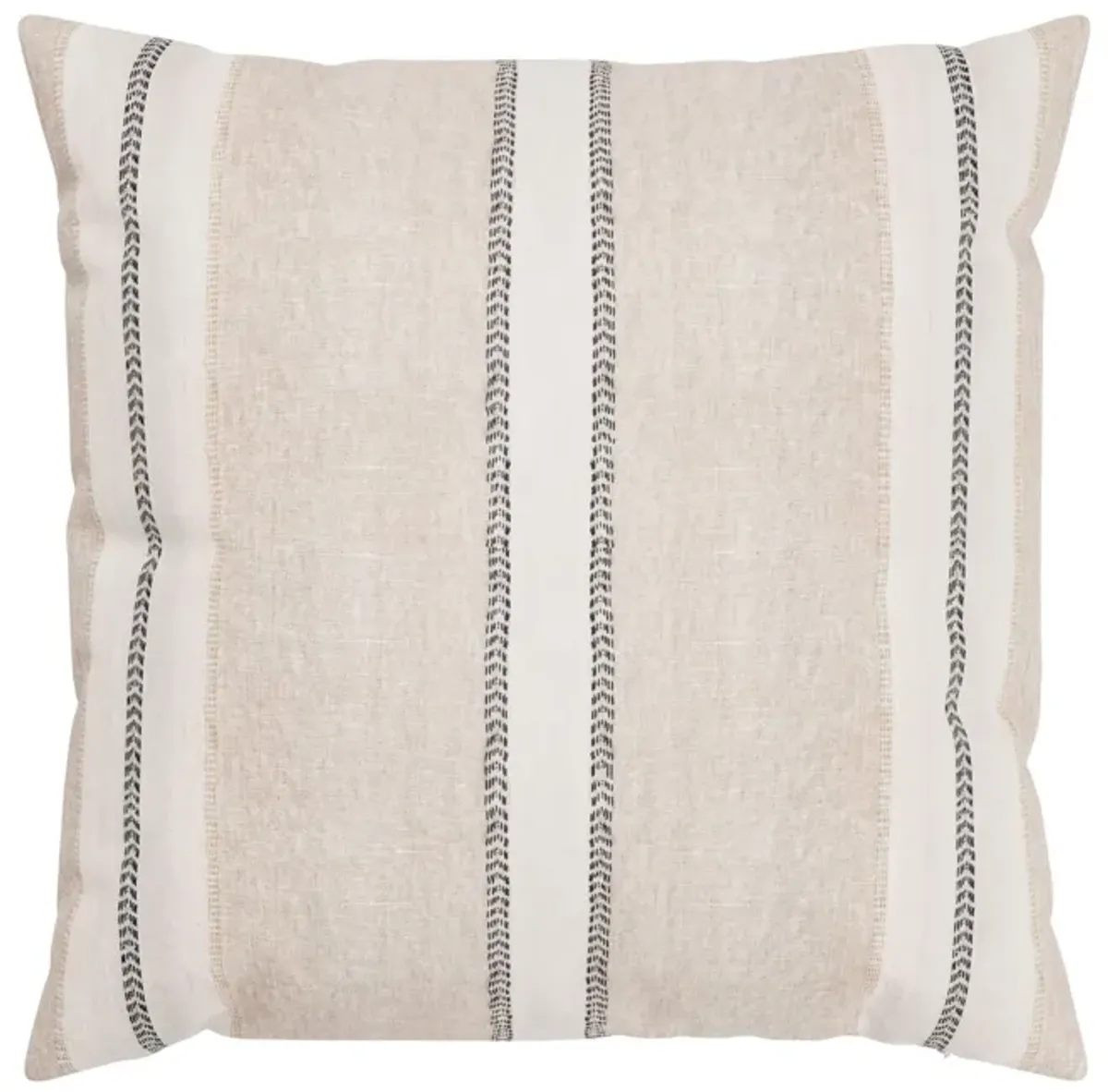 Dobby Natural & Black Stripe Linen Pillow