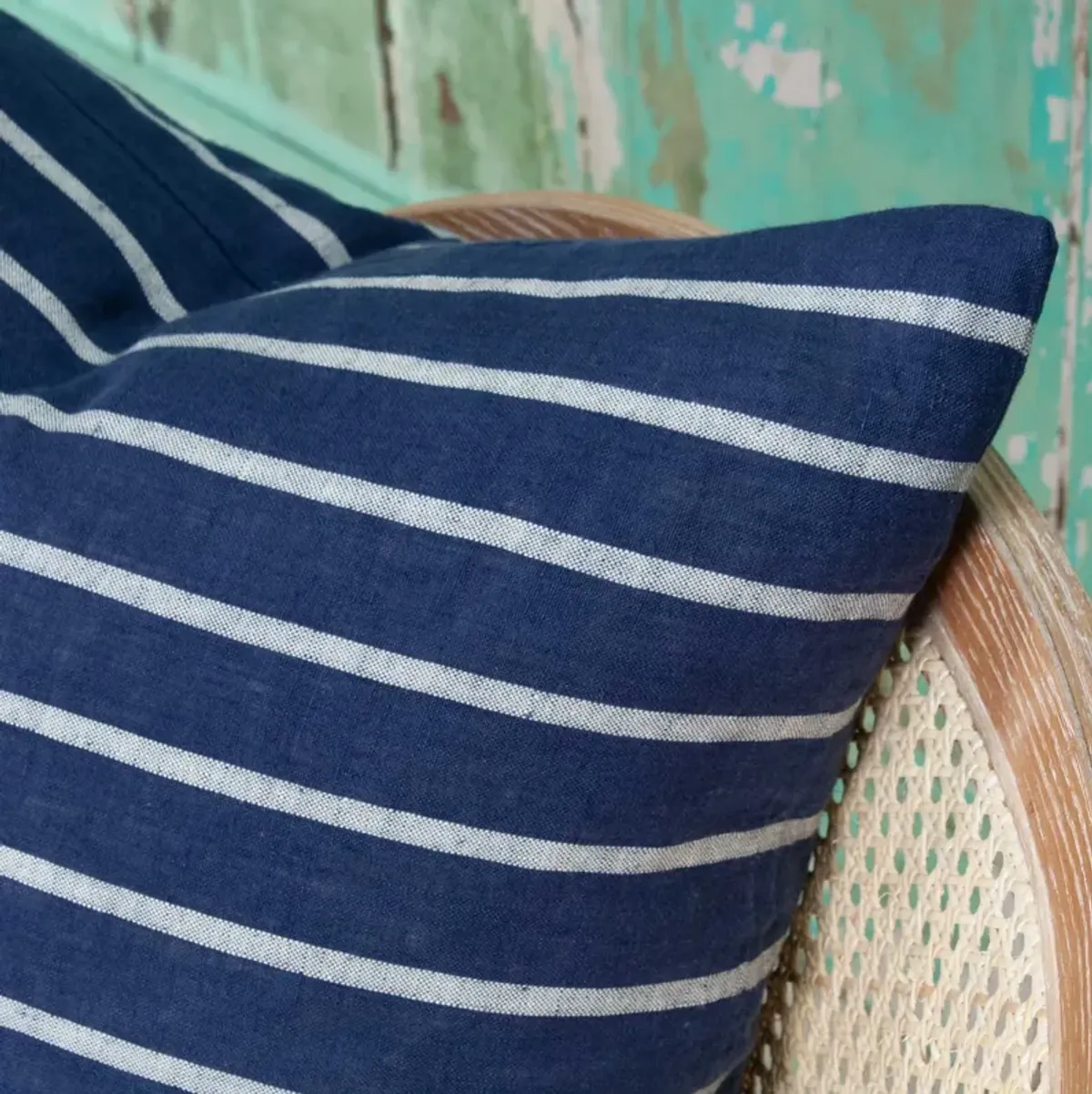 Dobby Navy & White Stripe Linen Pillow