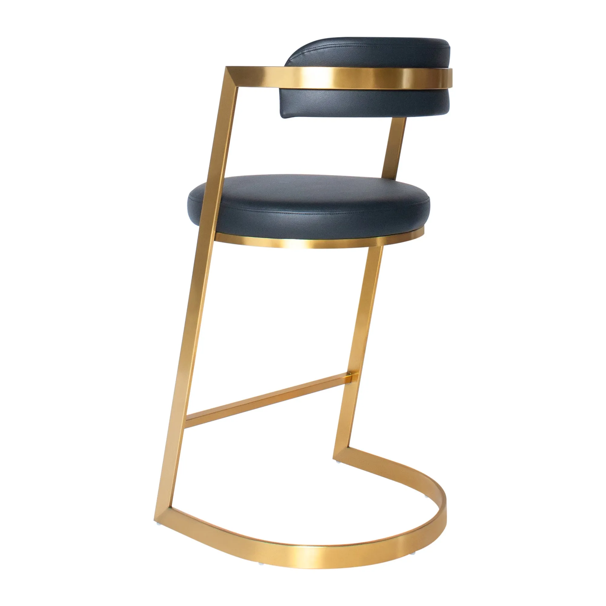 Bourbon Counter Stool In Black Leather Brass