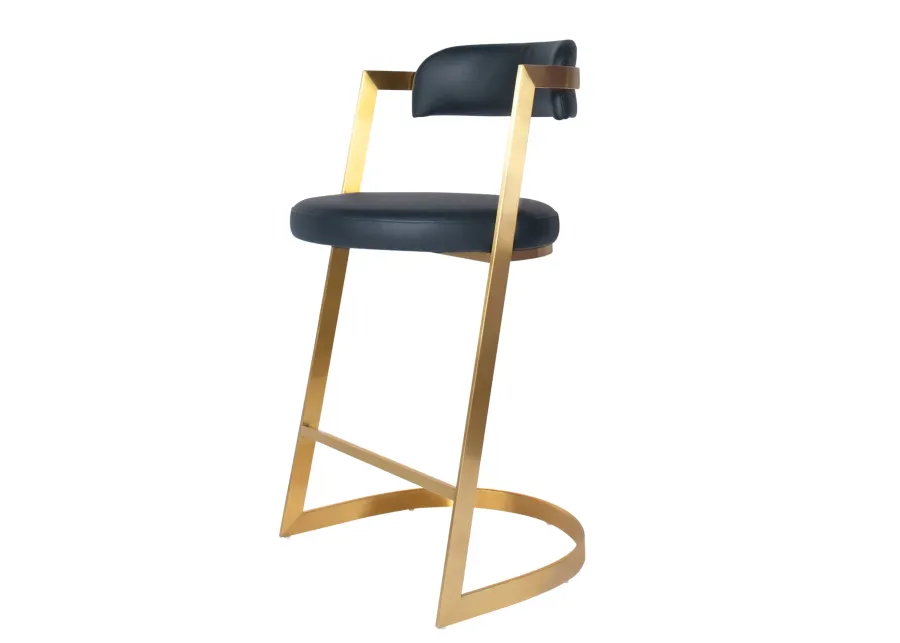 Bourbon Counter Stool In Black Leather Brass