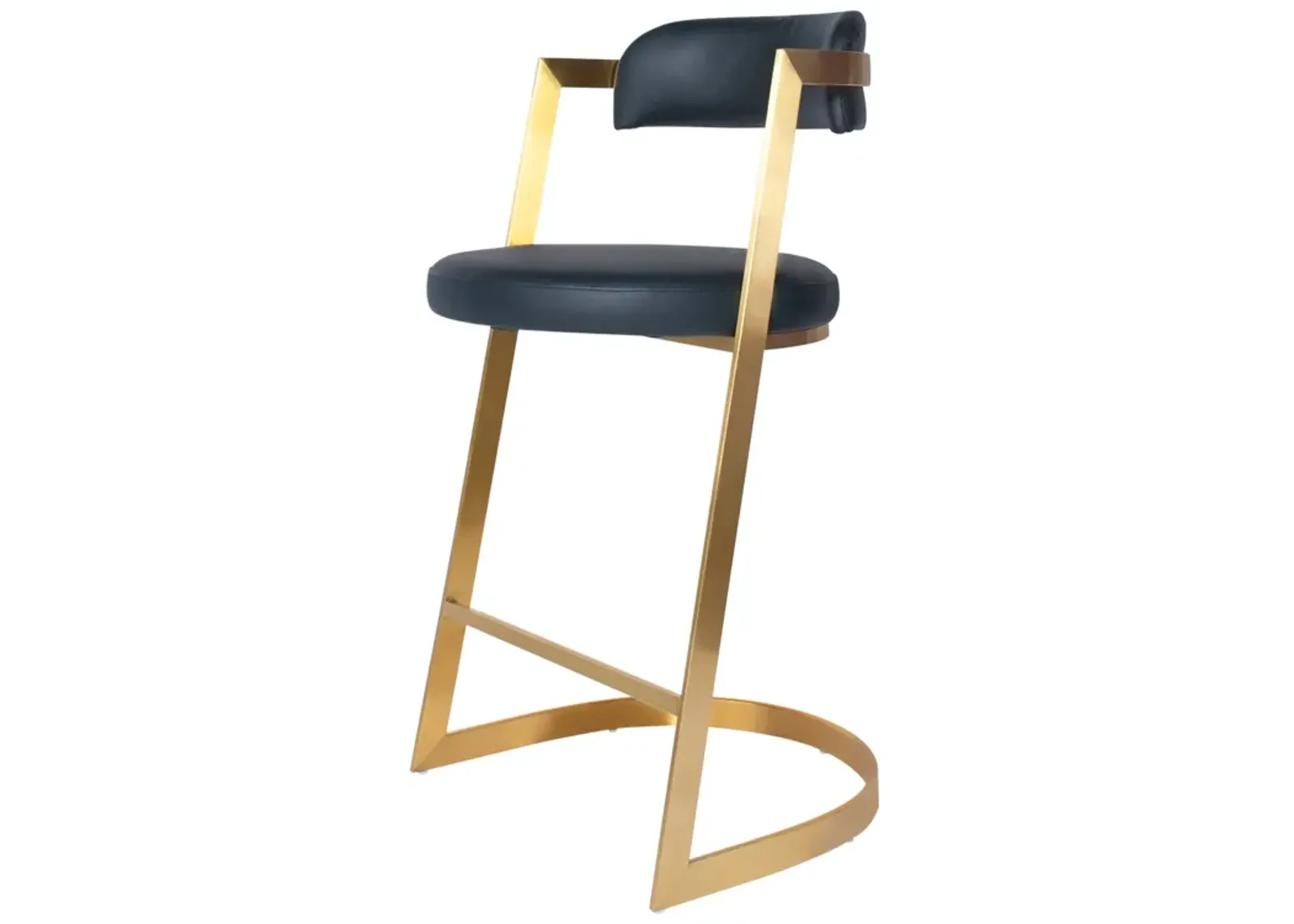 Bourbon Counter Stool In Black Leather Brass