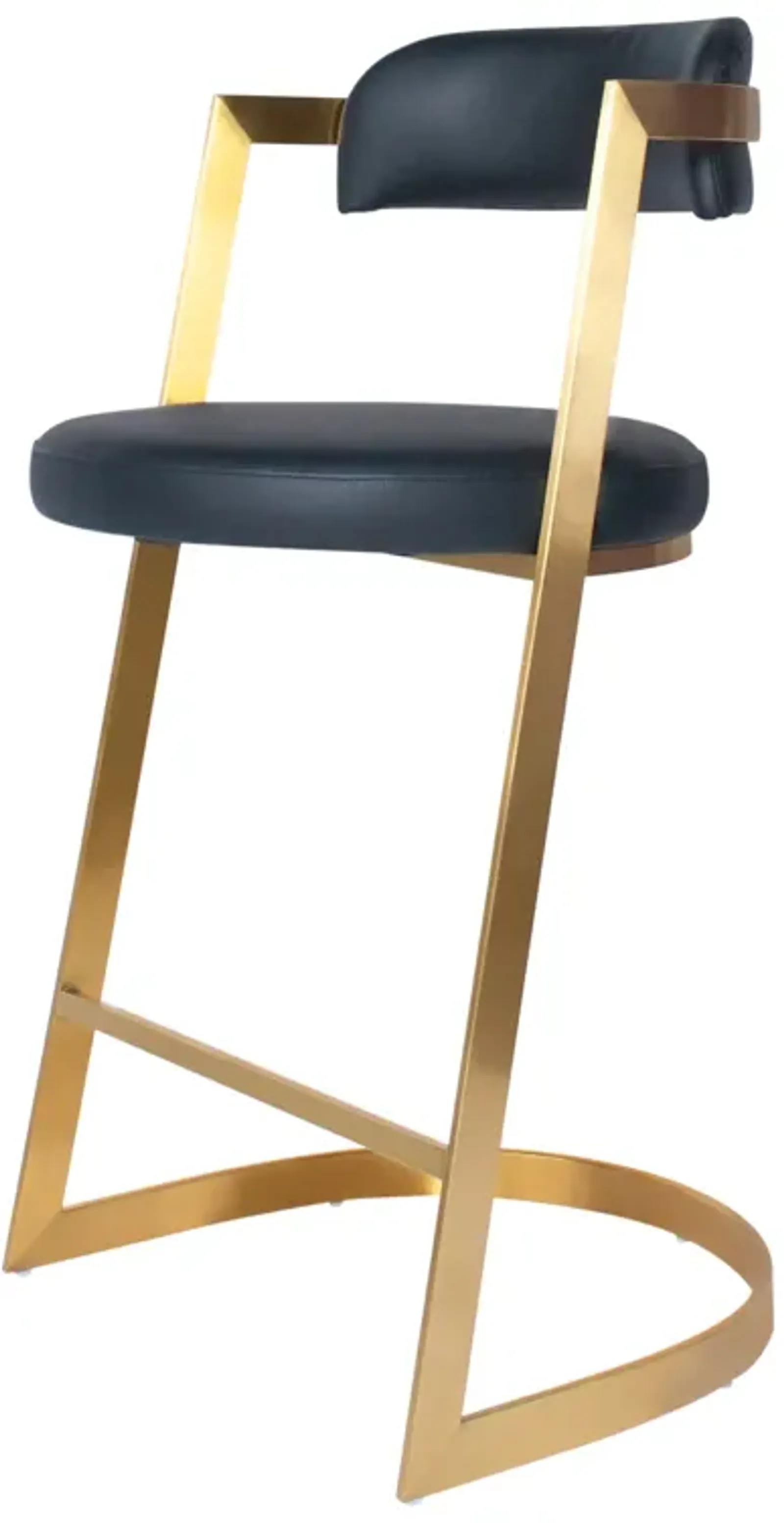 Bourbon Counter Stool In Black Leather Brass