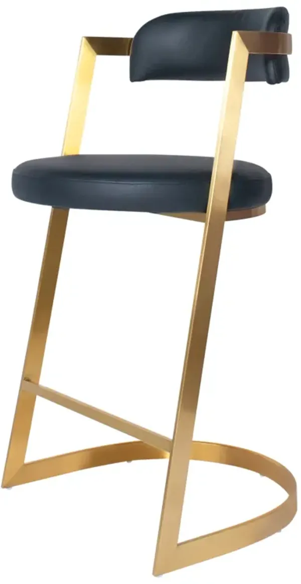 Bourbon Counter Stool In Black Leather Brass