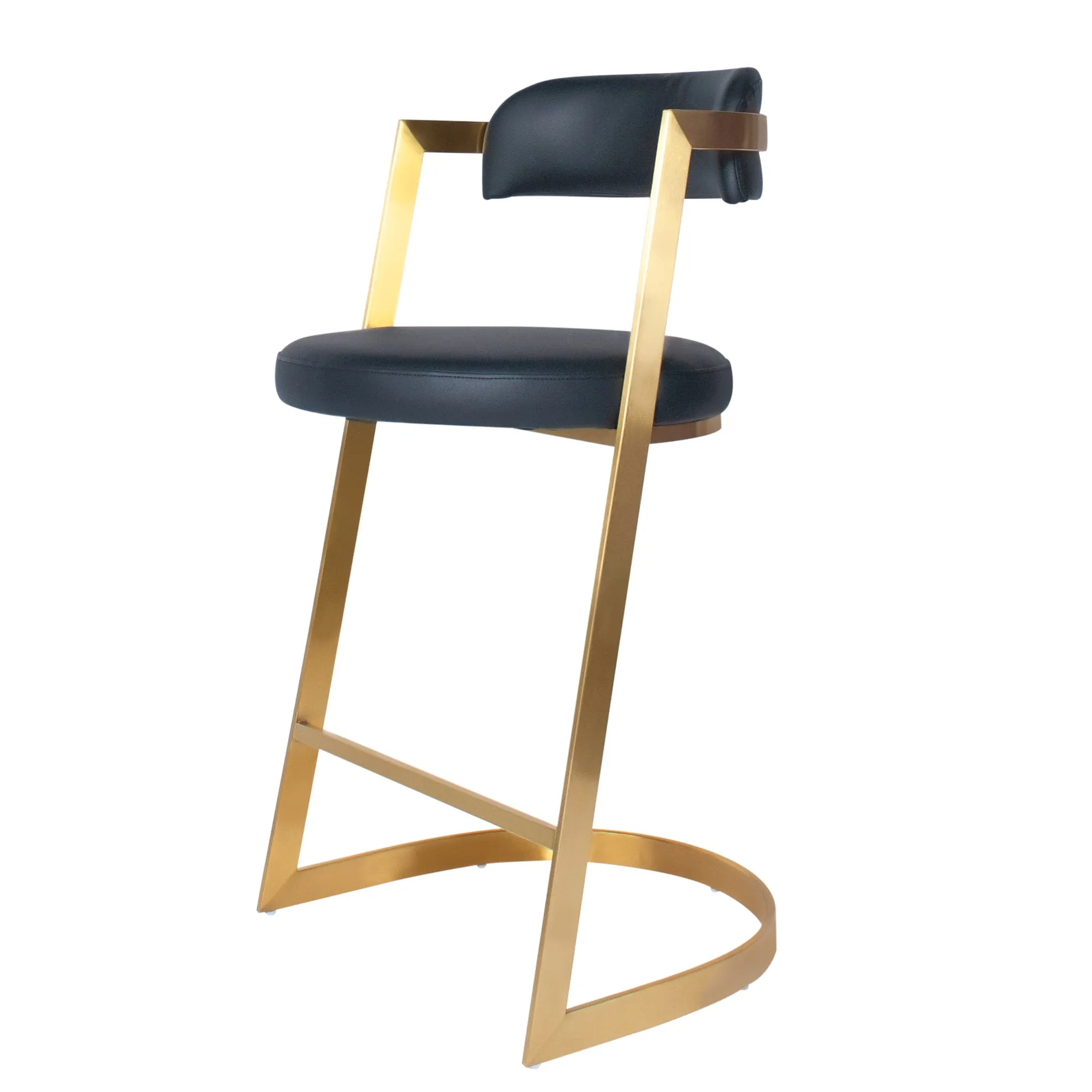 Bourbon Counter Stool In Black Leather Brass