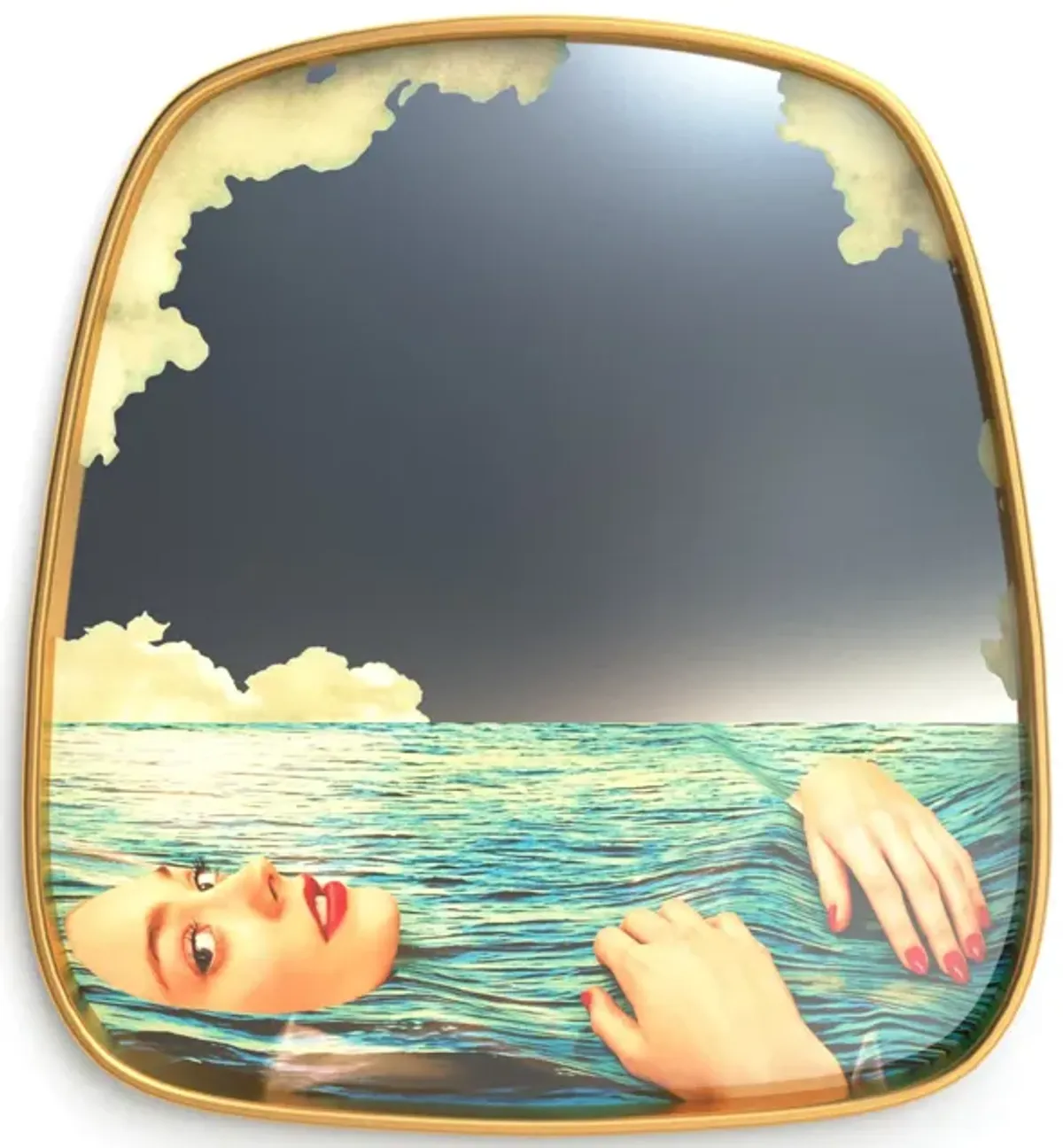 Sea Girl Mirror with Gold Frame by Seletti