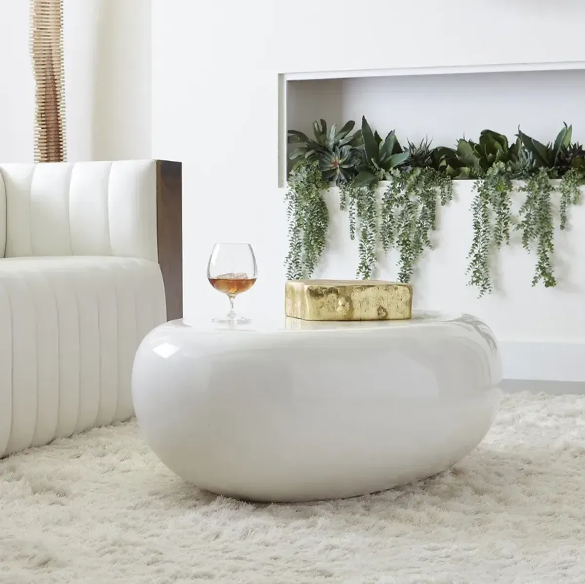 River Stone Small White Coffee Table - White