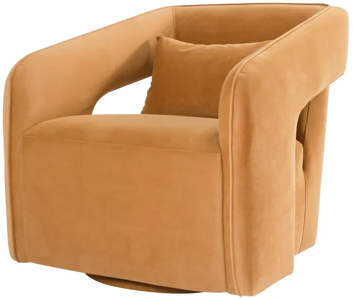 Palmer Swivel Chair In Camel Velvet