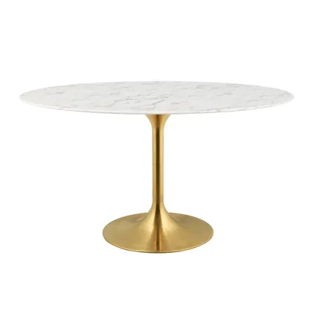 Amico 54" Oval Artificial Marble Dining Table - Gold Base