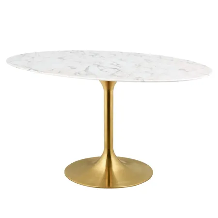 Amico 54" Oval Artificial Marble Dining Table - Gold Base