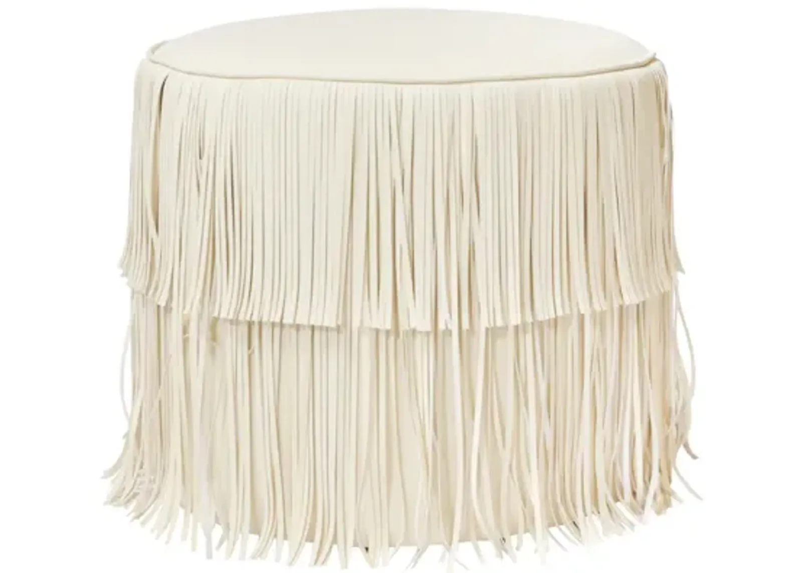 Chaser Ottoman in Ivory Leather