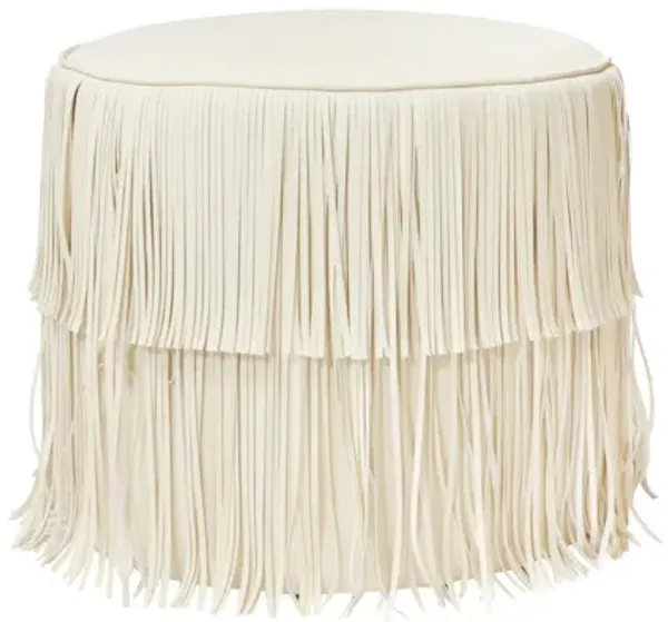 Chaser Ottoman in Ivory Leather