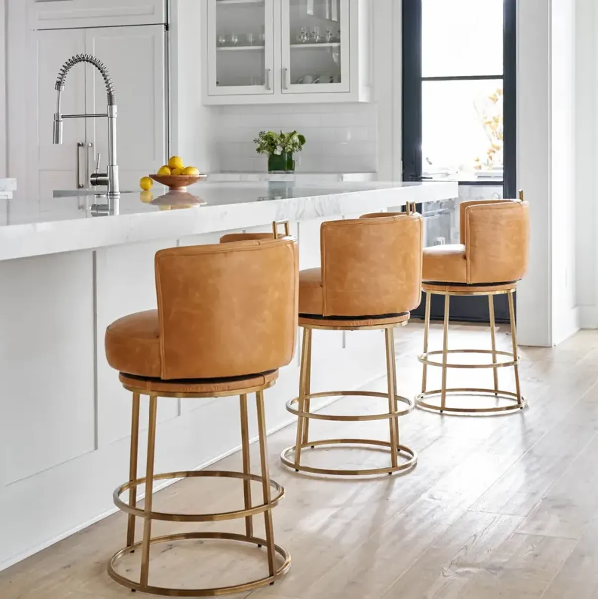 Rosita Swivel Counter Stool in Tobacco Leather