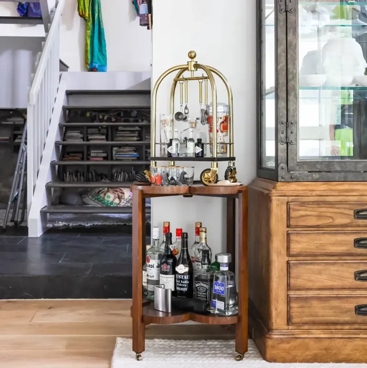 Clover Bar Cart in Walnut Veneer